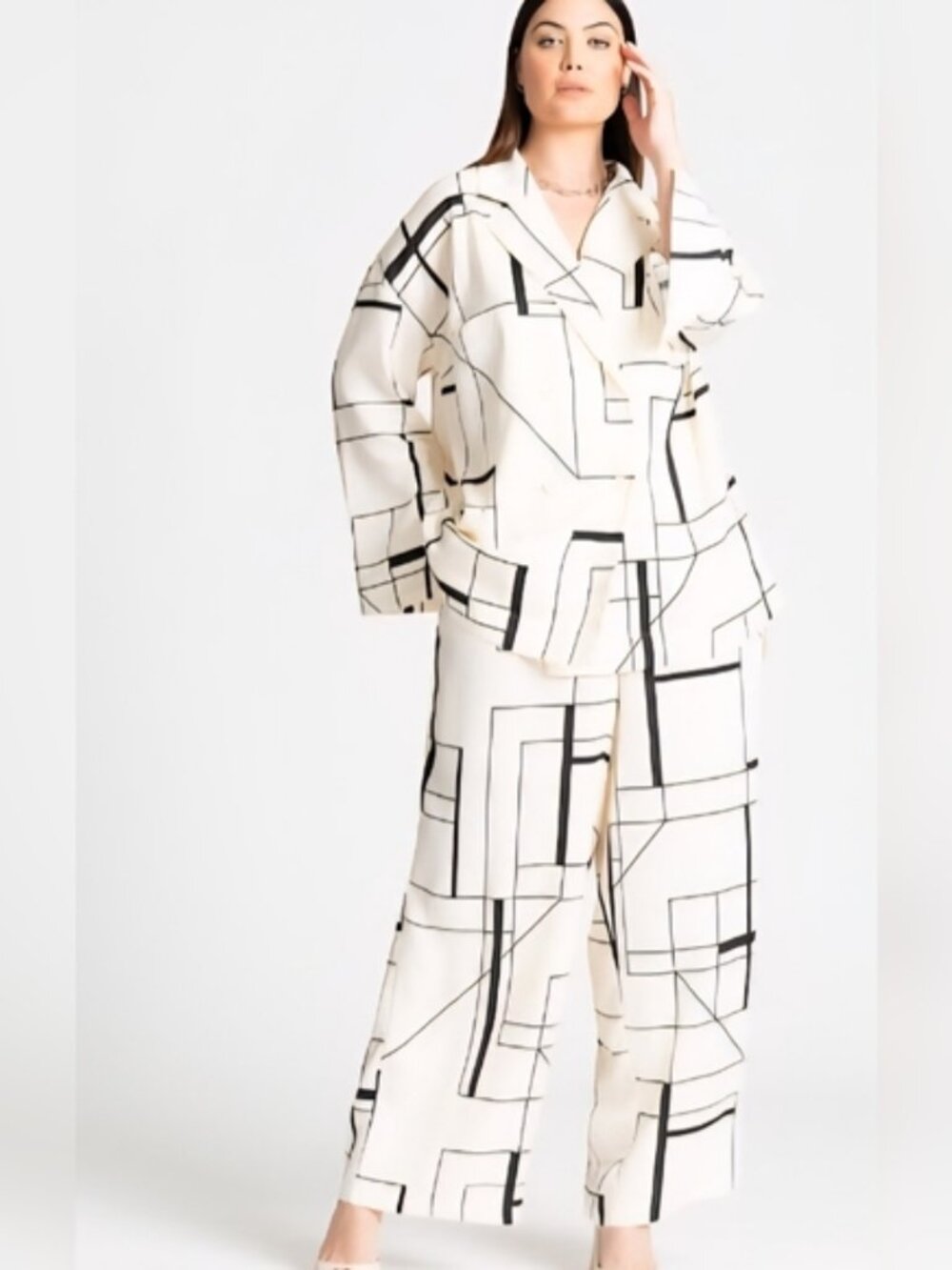 Eloquii Black & White Wide Leg Pant and Shirt/Jacket